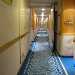 The view down the hall from my cabin door.