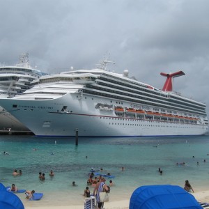 The ships are docked near the beach