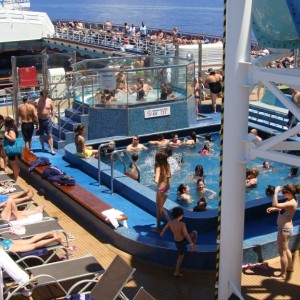 Looking down on the Thunderball Pool and Hot Tub