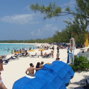 Looking up the beach towards the villas