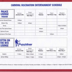 Entertainment schedule