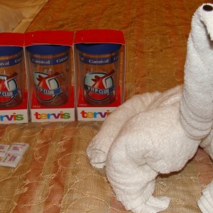 Towel animal and Tervis tumblers