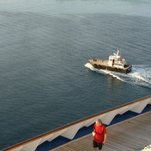 The Pilot boat leads us in