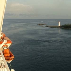 Looking back at the harbor entrance