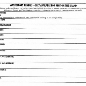 Watersports price list