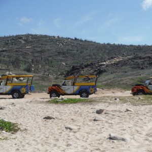 Our jeeps parked on the beach