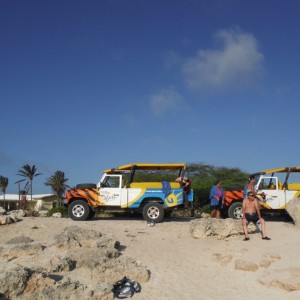 Jeeps parked at the beach