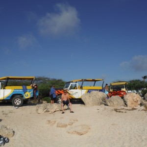 Jeeps parked at the beach