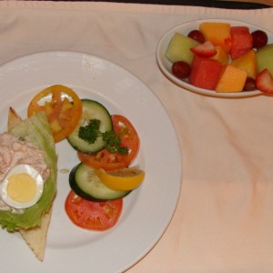 Room Service Shrimp Salad and Fruit Plate