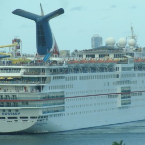 Carnival Ecstasy in the turning basin