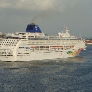 NCL Sky backs into her berth
