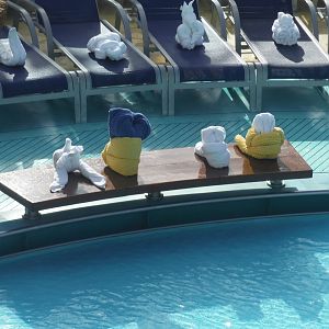 Towel creatures by the Beach Pool