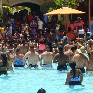 Crowded pool bar area