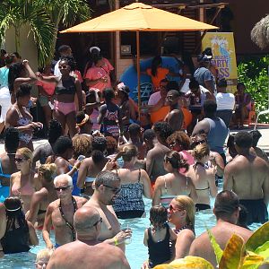 Crowded pool bar area