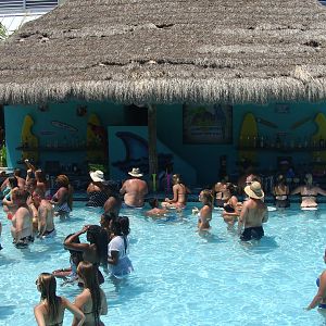 Crowded pool bar area