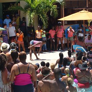 Crowded pool bar area