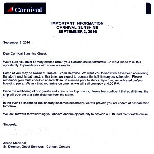 Email from Carnival