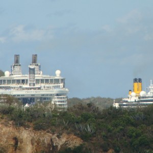 Oasis and Costa ship docked at Crown Bay