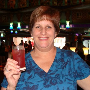 Patti's first drink of the cruise