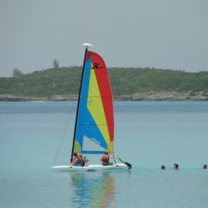 Patti & the boys on a Hobie Cat