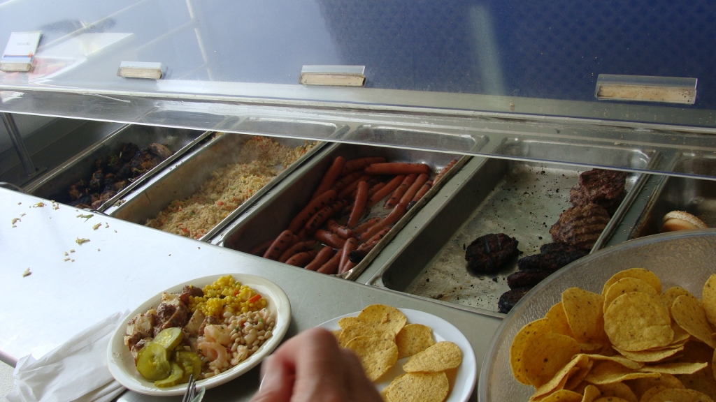 Burgers, dogs, rice, & jerked chicken