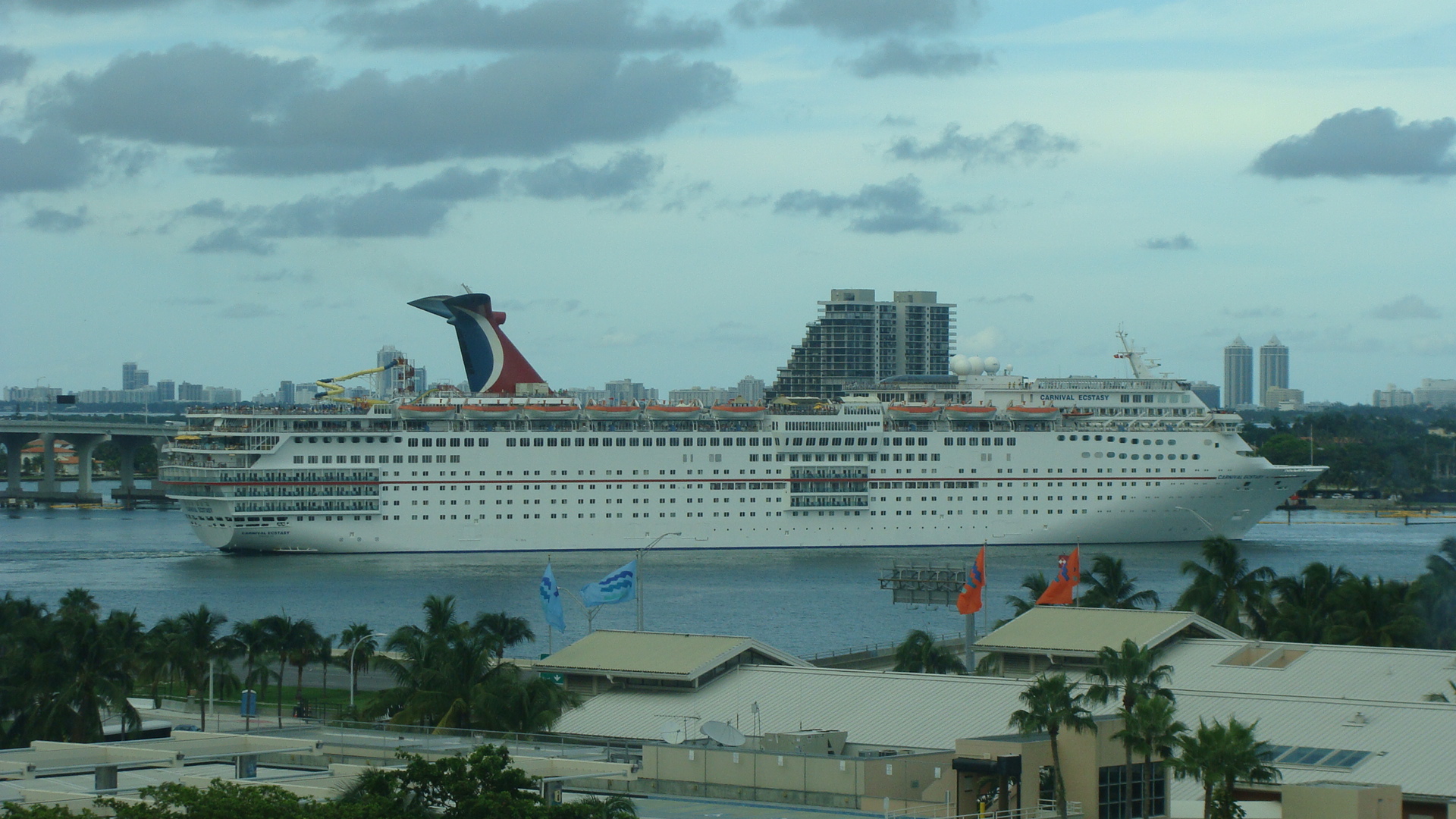 Carnival Ecstasy heads out to sea