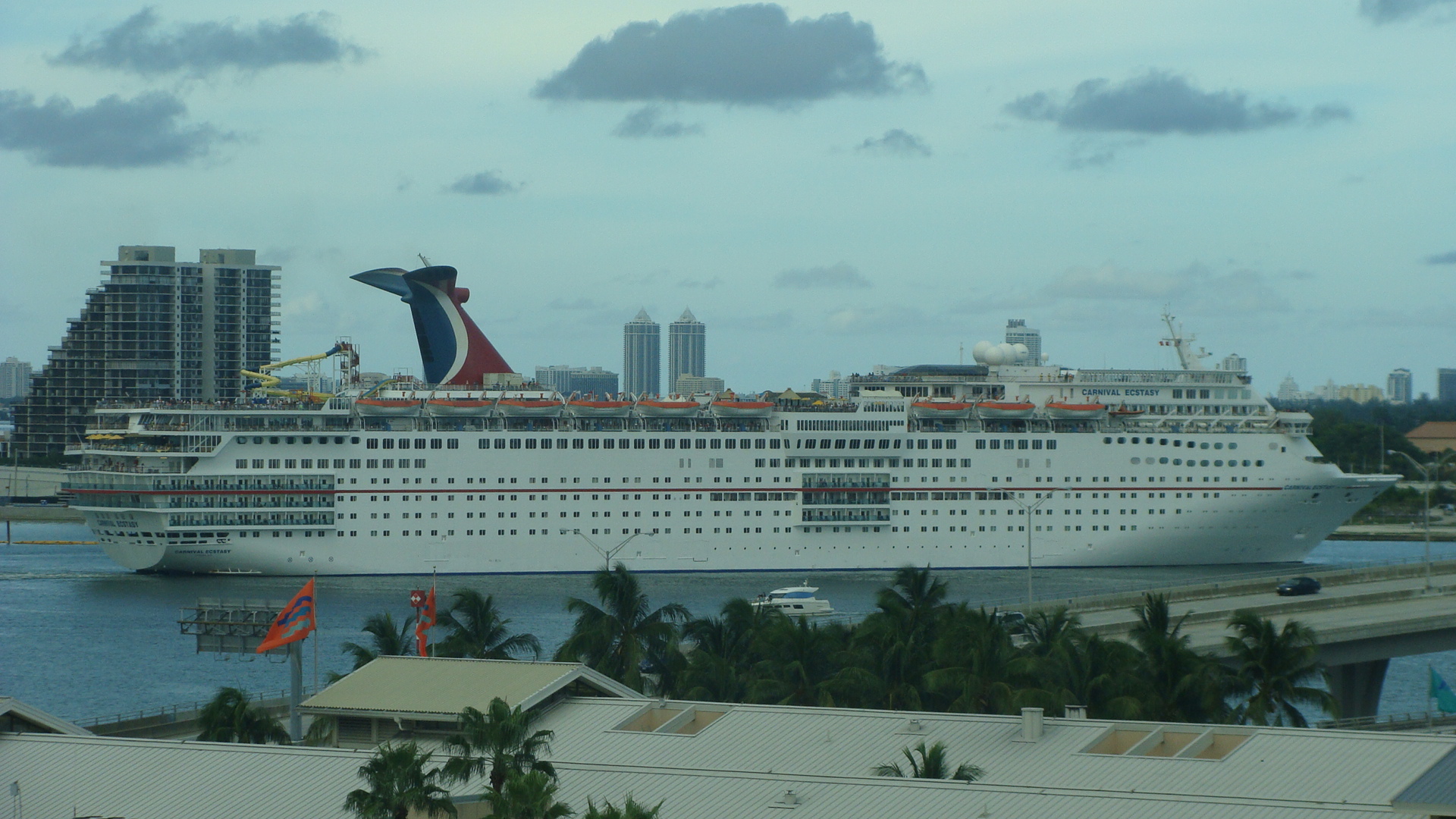 Carnival Ecstasy heads out to sea