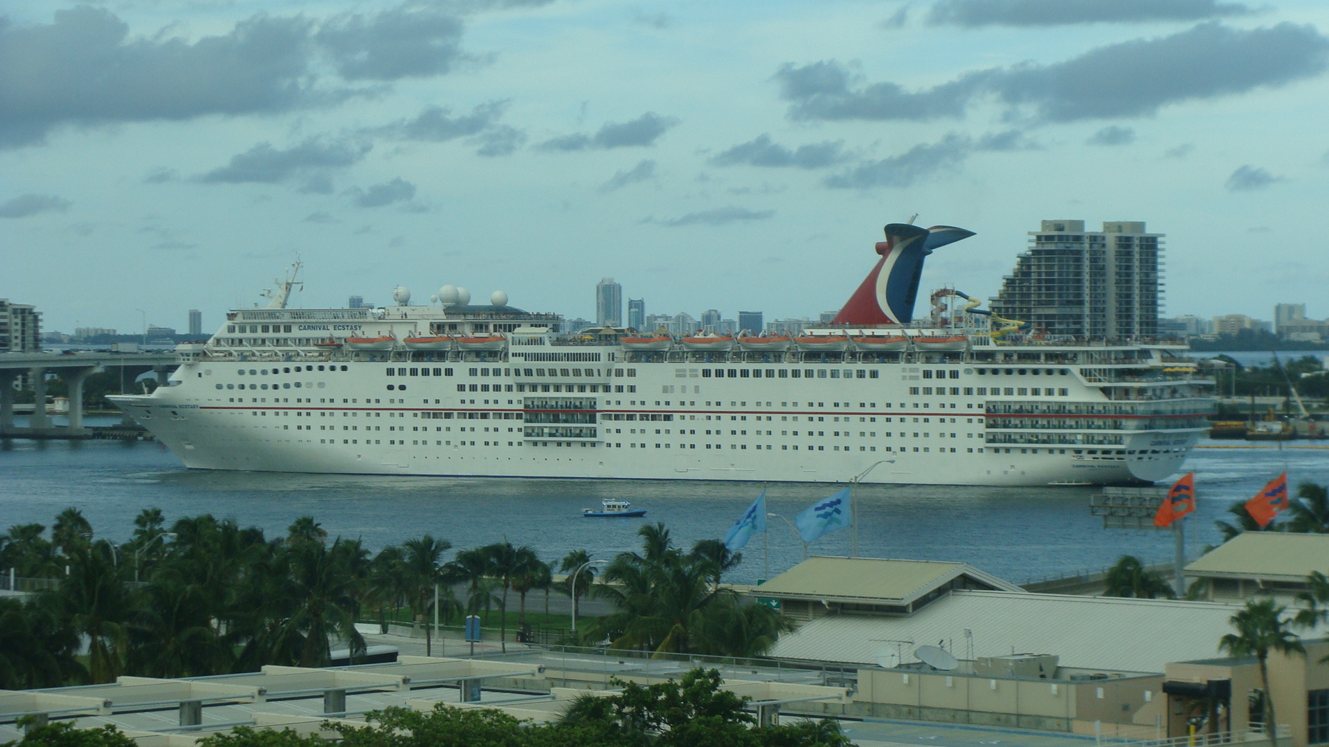 Carnival Ecstasy in the turning basin