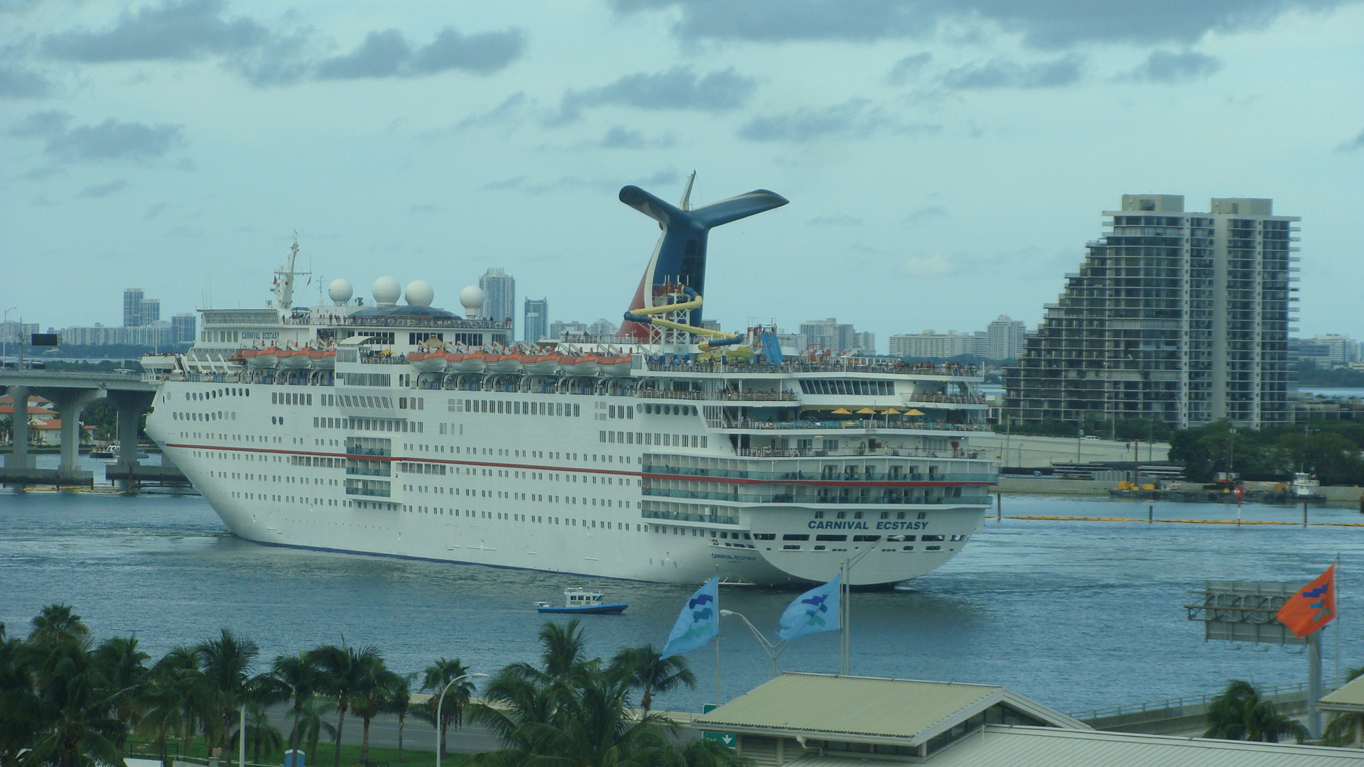 Carnival Ecstasy in the turning basin