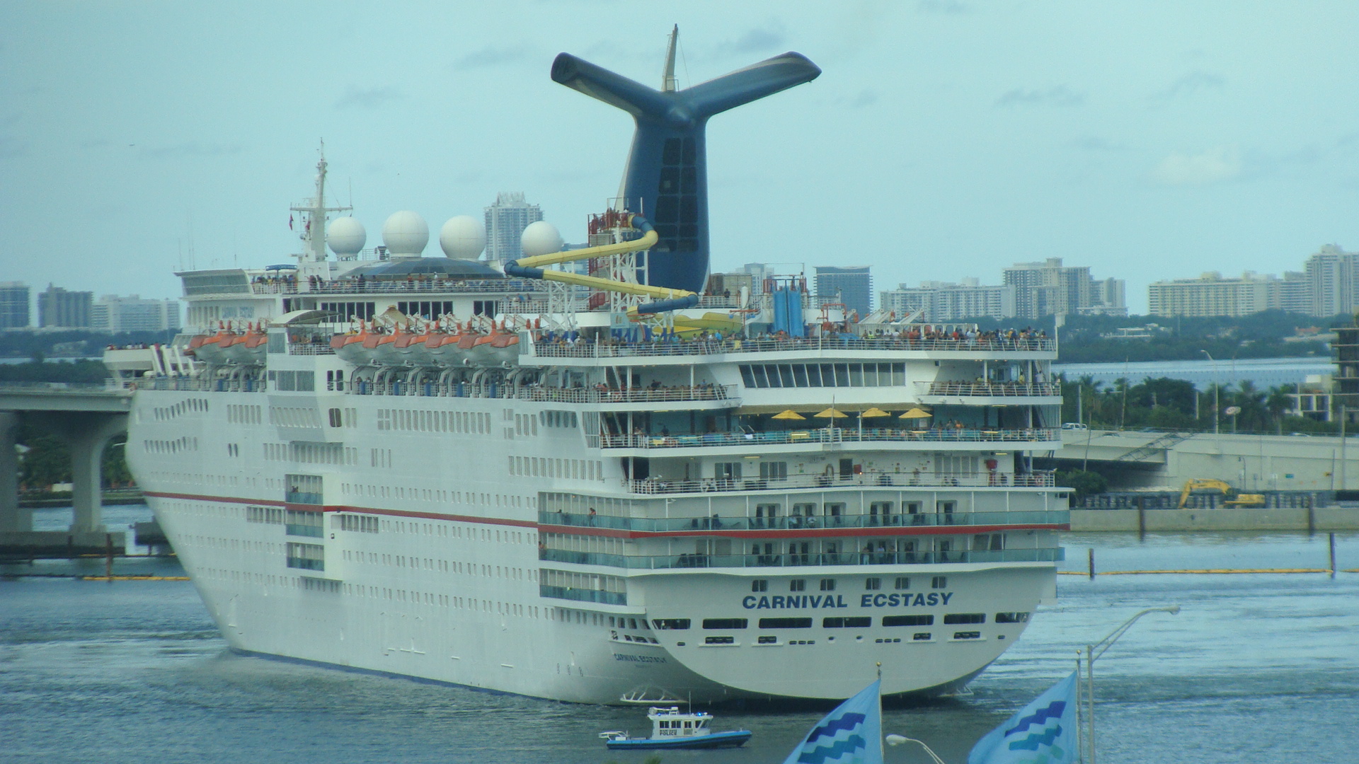 Carnival Ecstasy in the turning basin