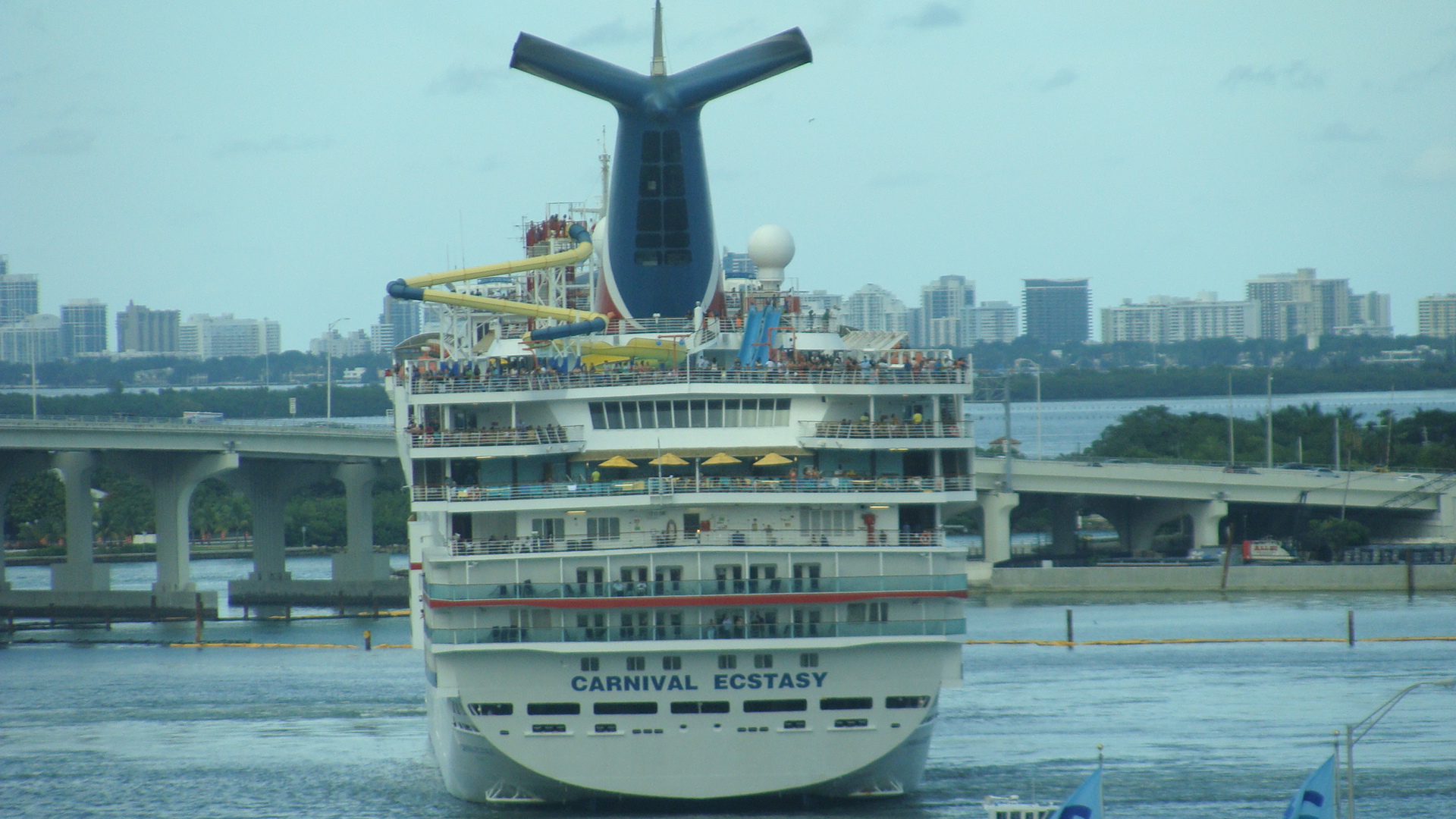 Carnival Ecstasy in the turning basin