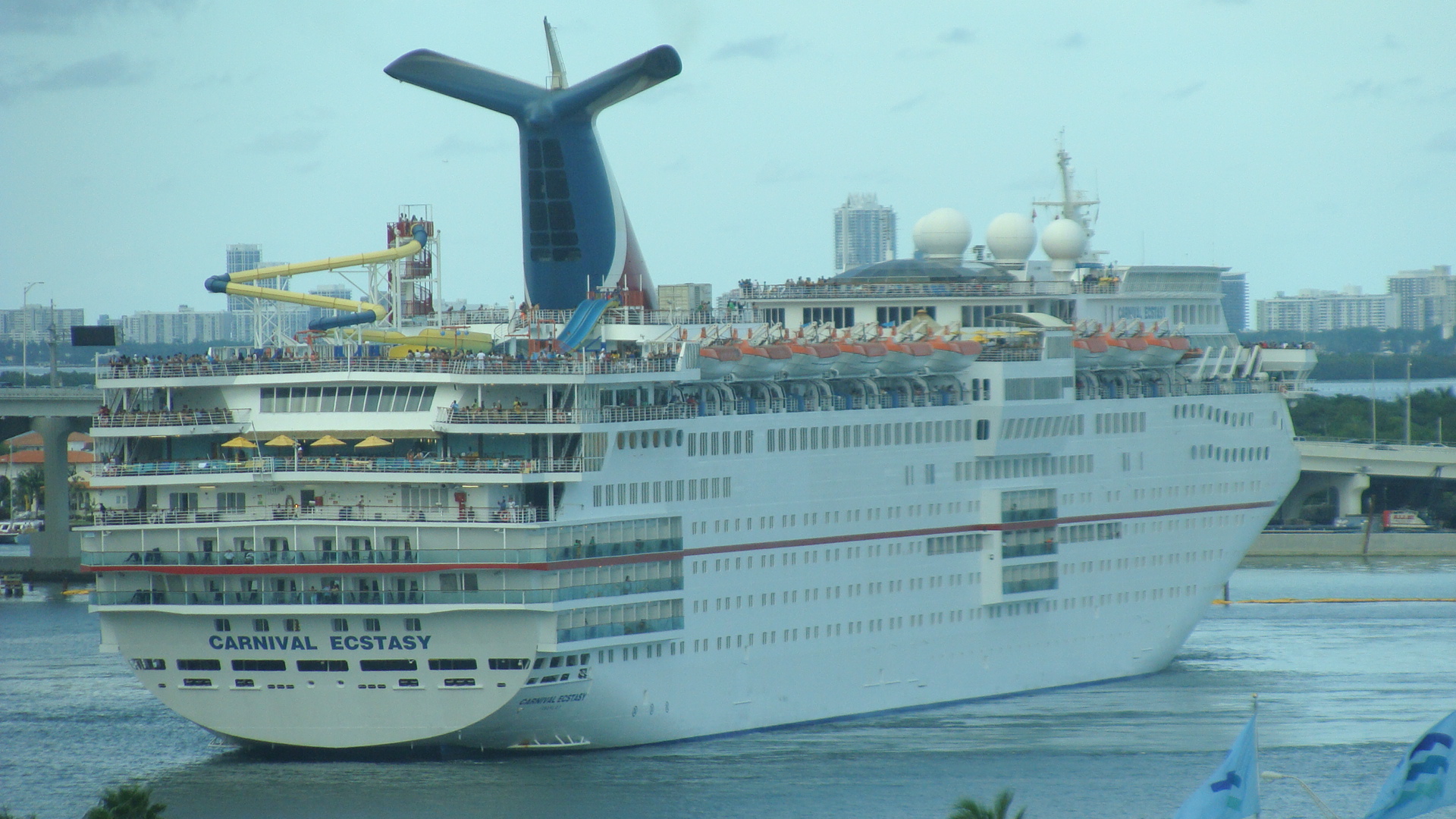 Carnival Ecstasy in the turning basin