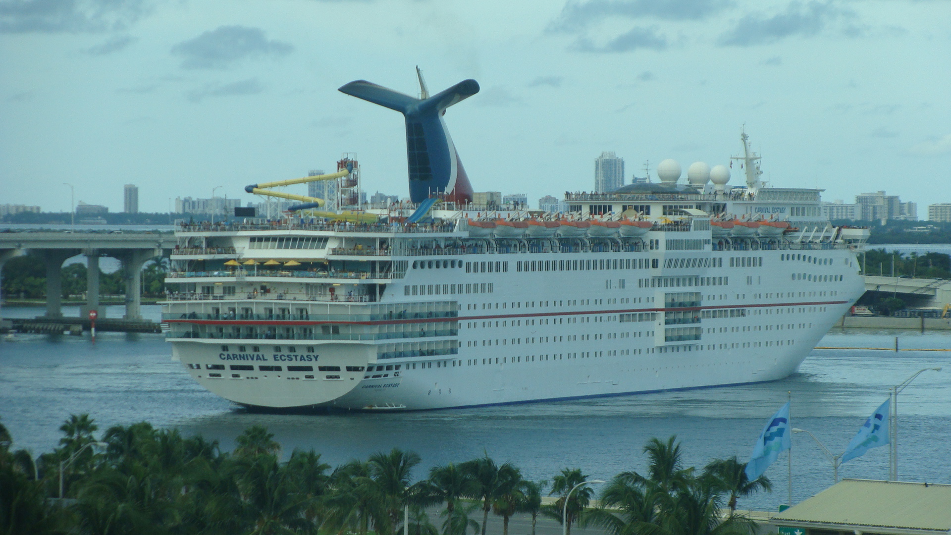 Carnival Ecstasy in the turning basin