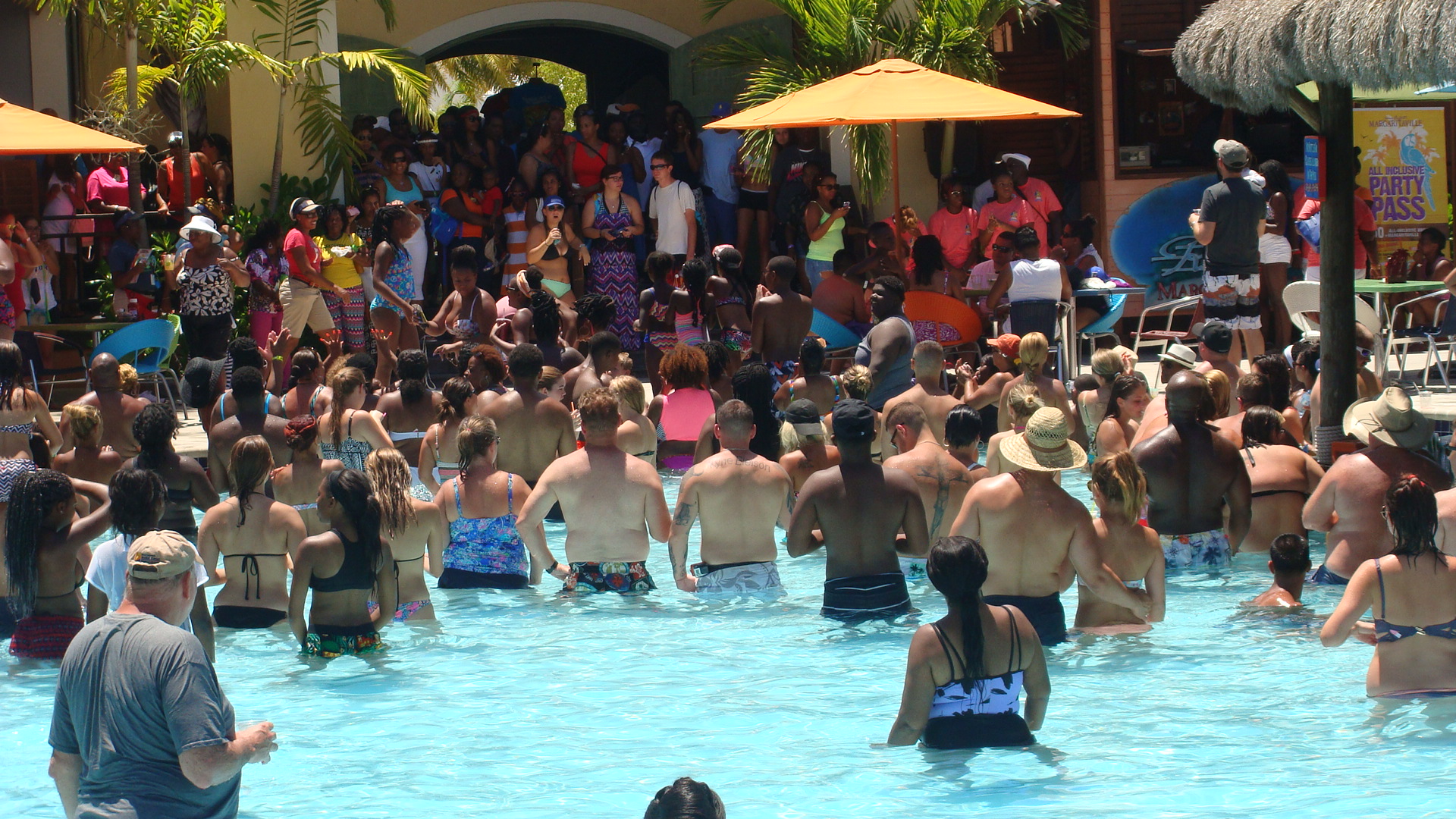 Crowded pool bar area