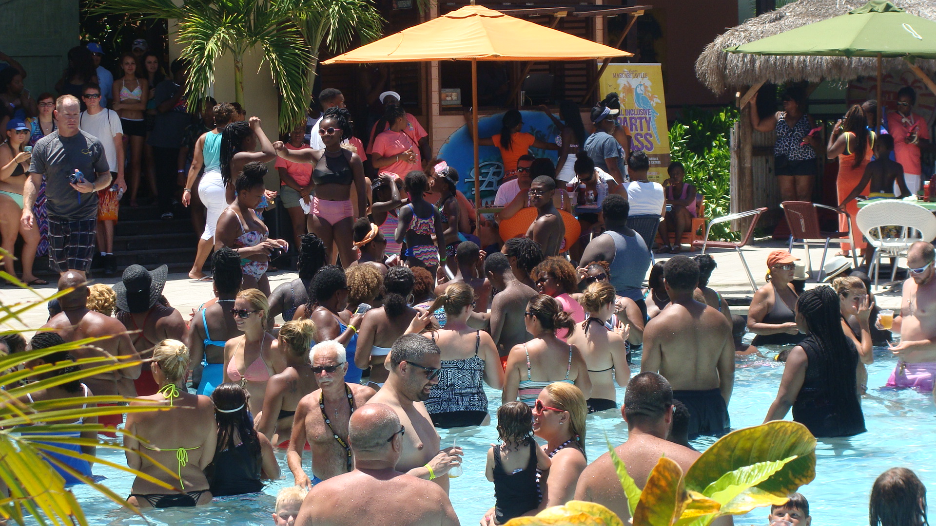 Crowded pool bar area