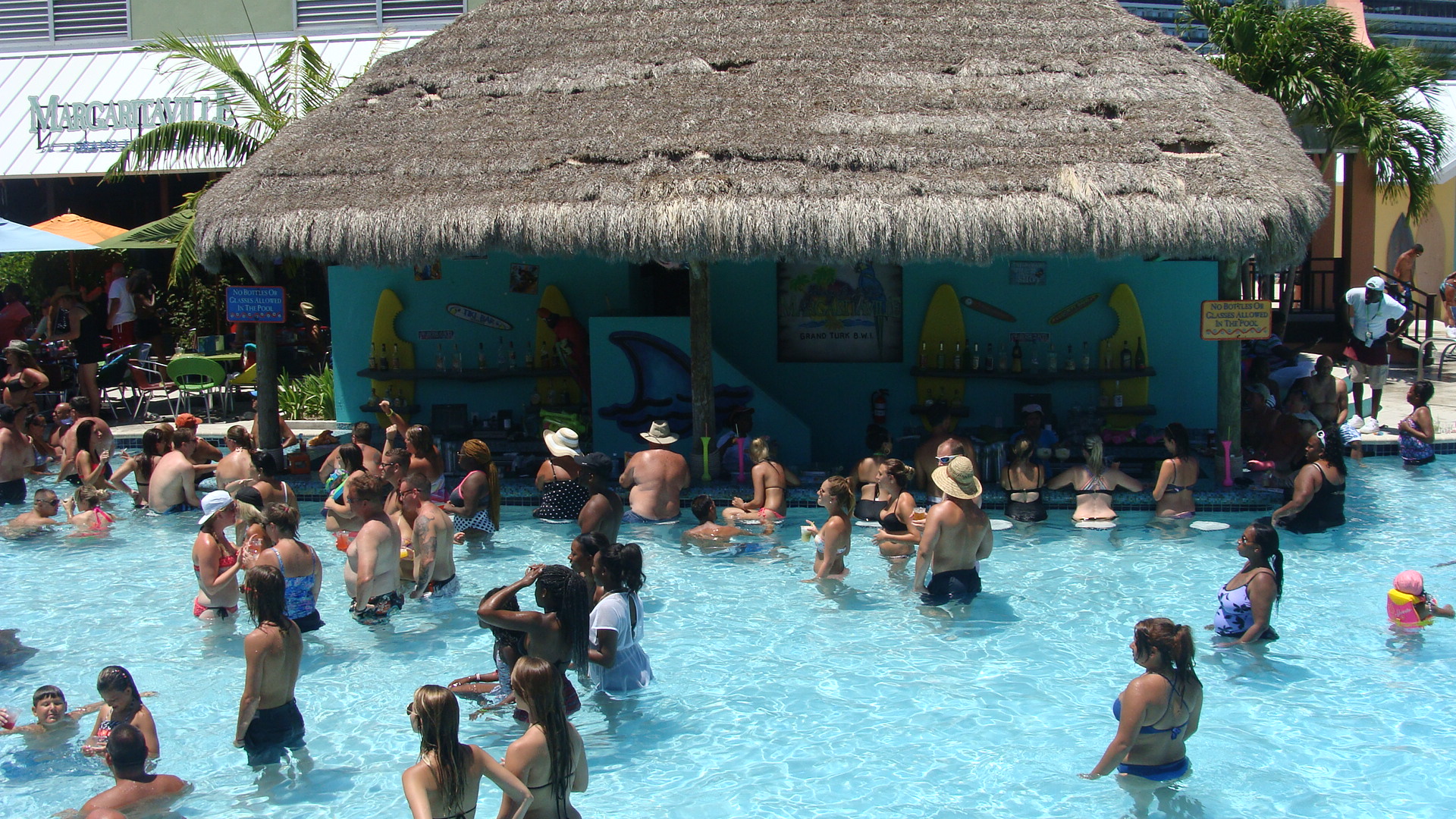 Crowded pool bar area