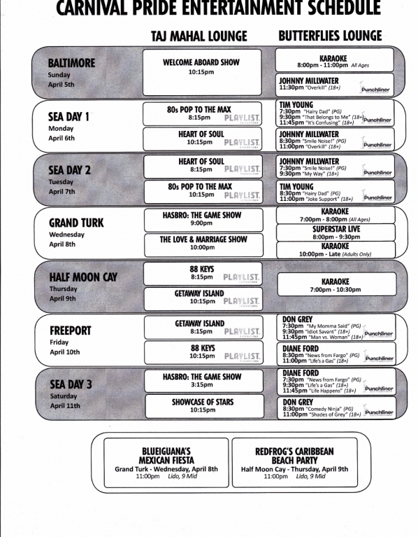 Entertainment Schedule