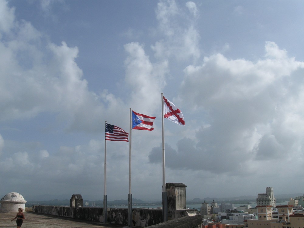 Flags flying over the fort