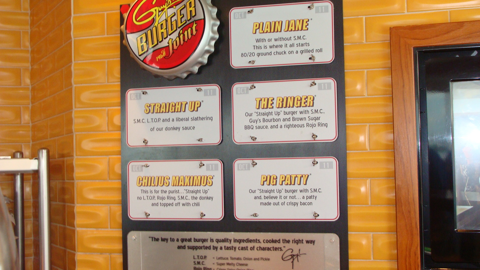 Guy's Burger Joint menu