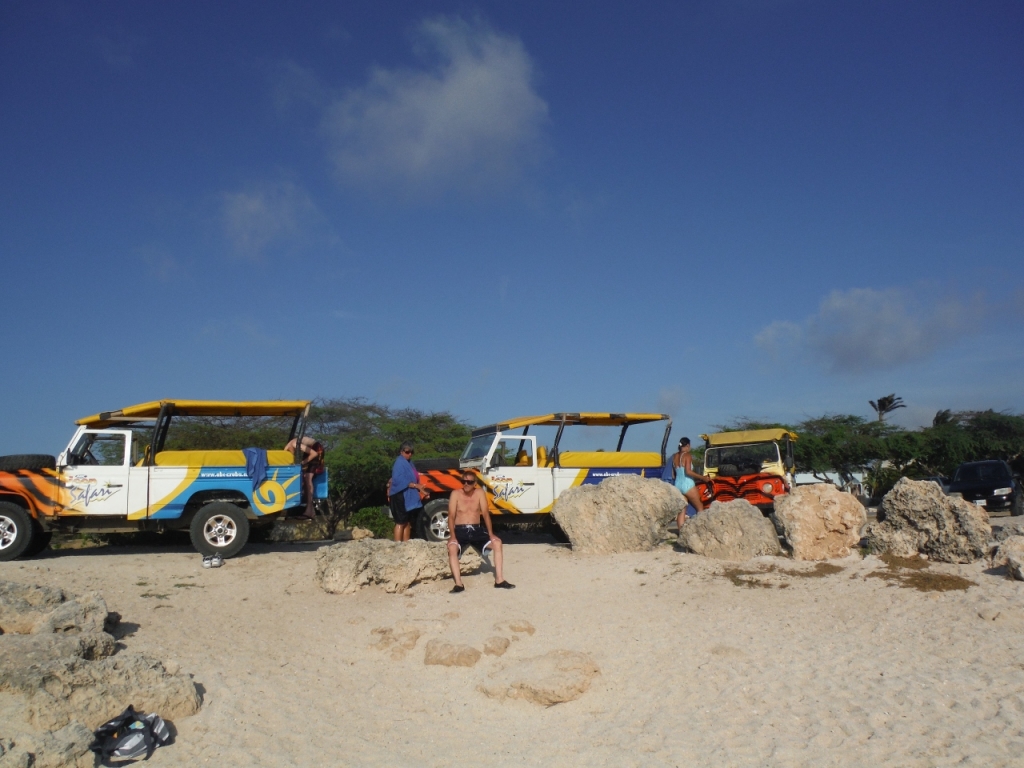 Jeeps parked at the beach