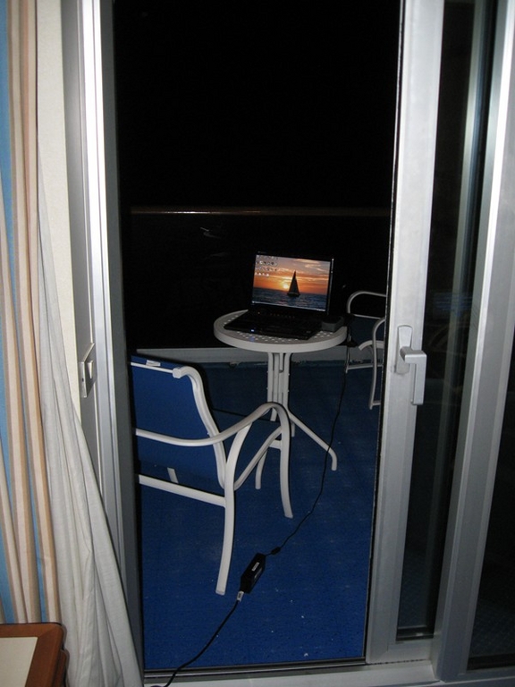 My set up for typing my review while on the ship