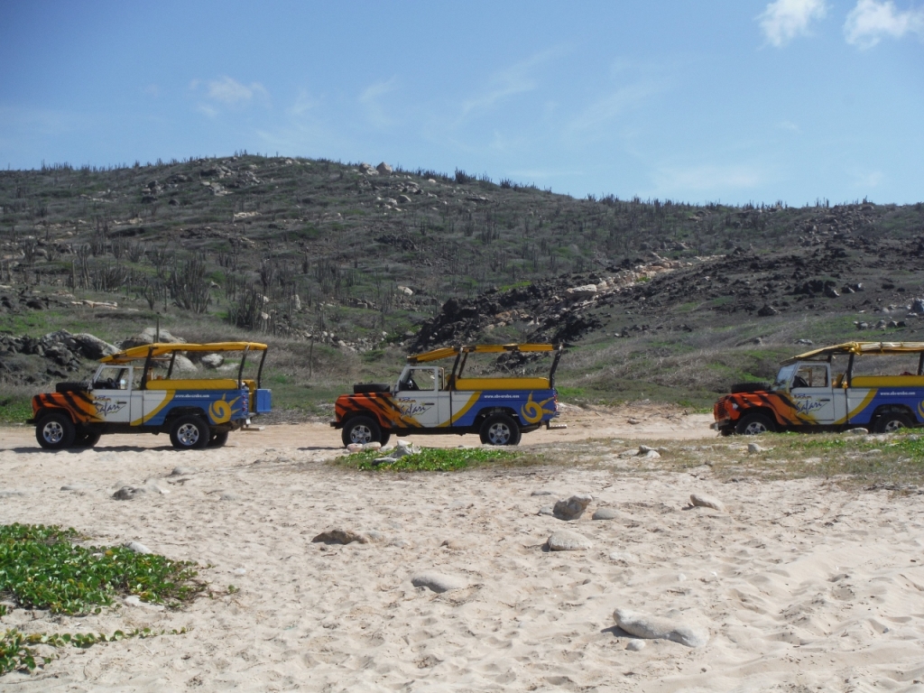 Our jeeps parked on the beach