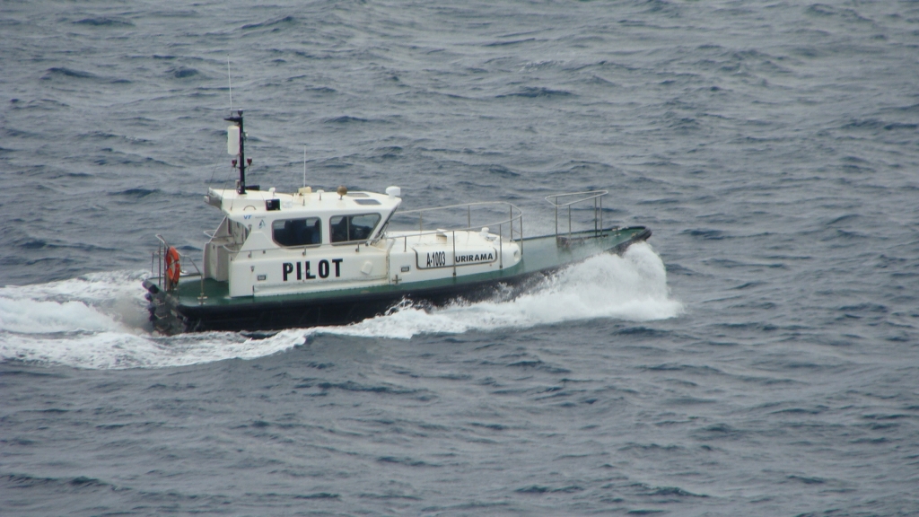 Pilot boat follows us in