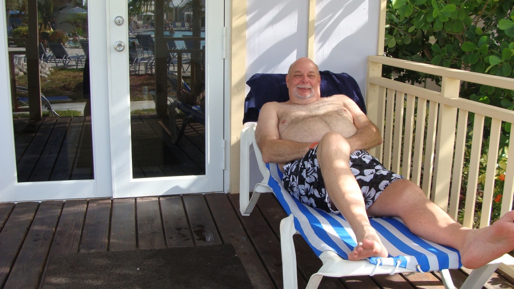 Relaxing on the deck of our cabana