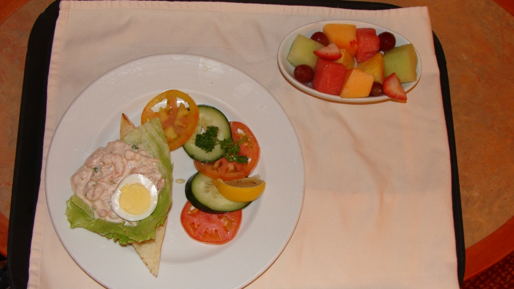 Room Service Shrimp Salad and Fruit Plate