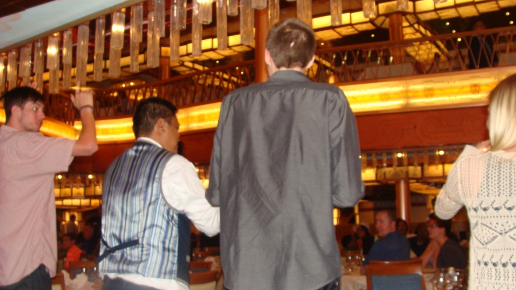 Ryan dances with the waiters