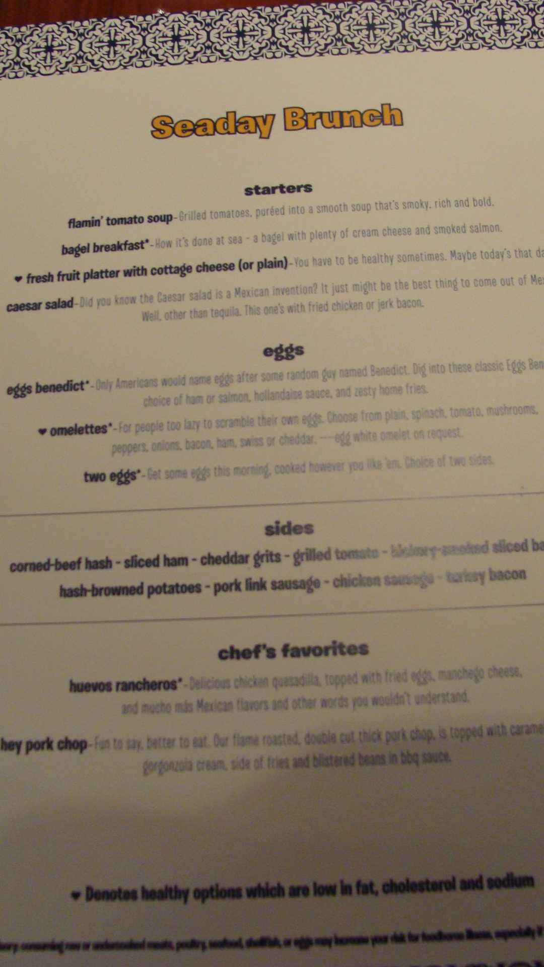 Sea Day Brunch menu