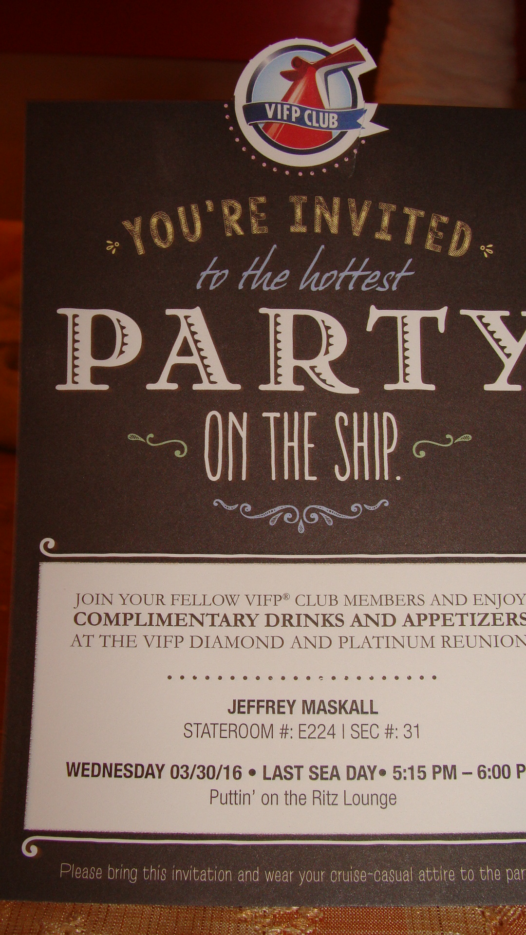 Tonight's turndown & VIFP Party invitations