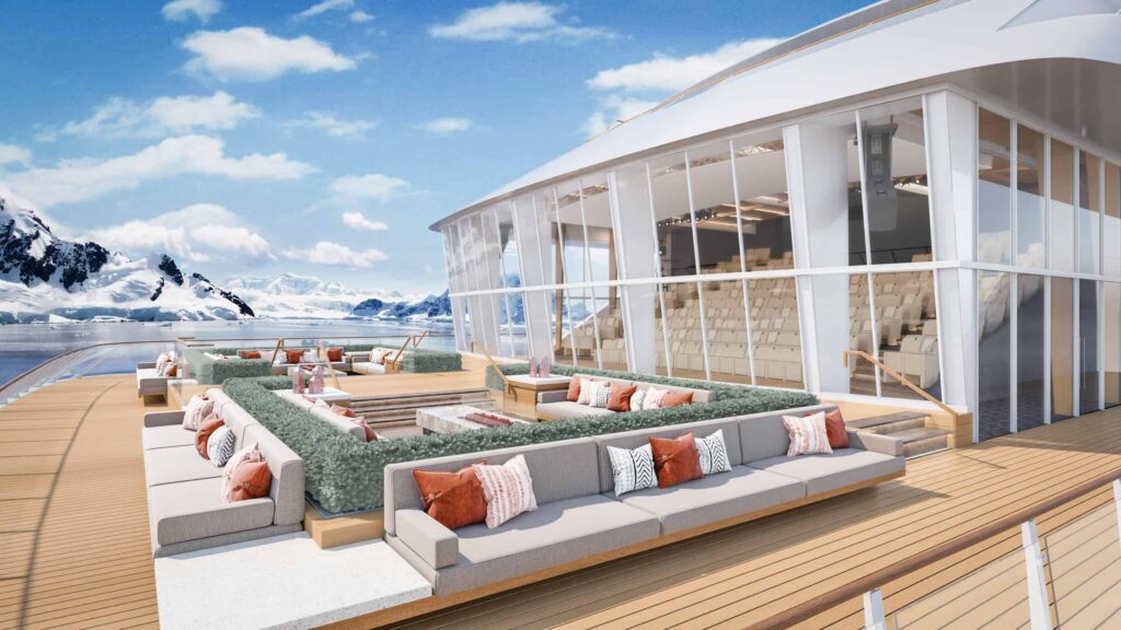 Deck 2 Aft area, Finse Terrace and Theater Auditorium on-board